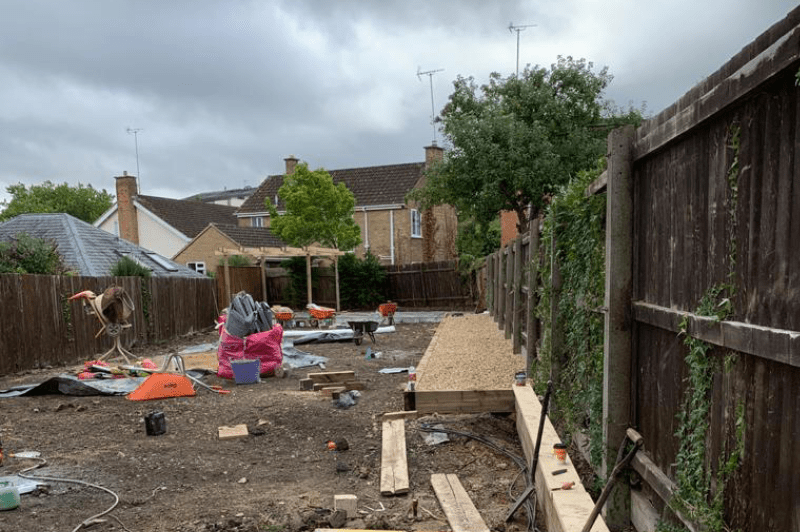 Garden clearance installation of cotswold paving landscaping patio design 3